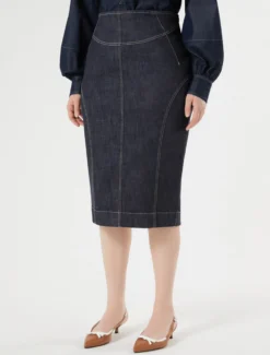 Gonna a tubino in cotone stretch - BLU NOTTE