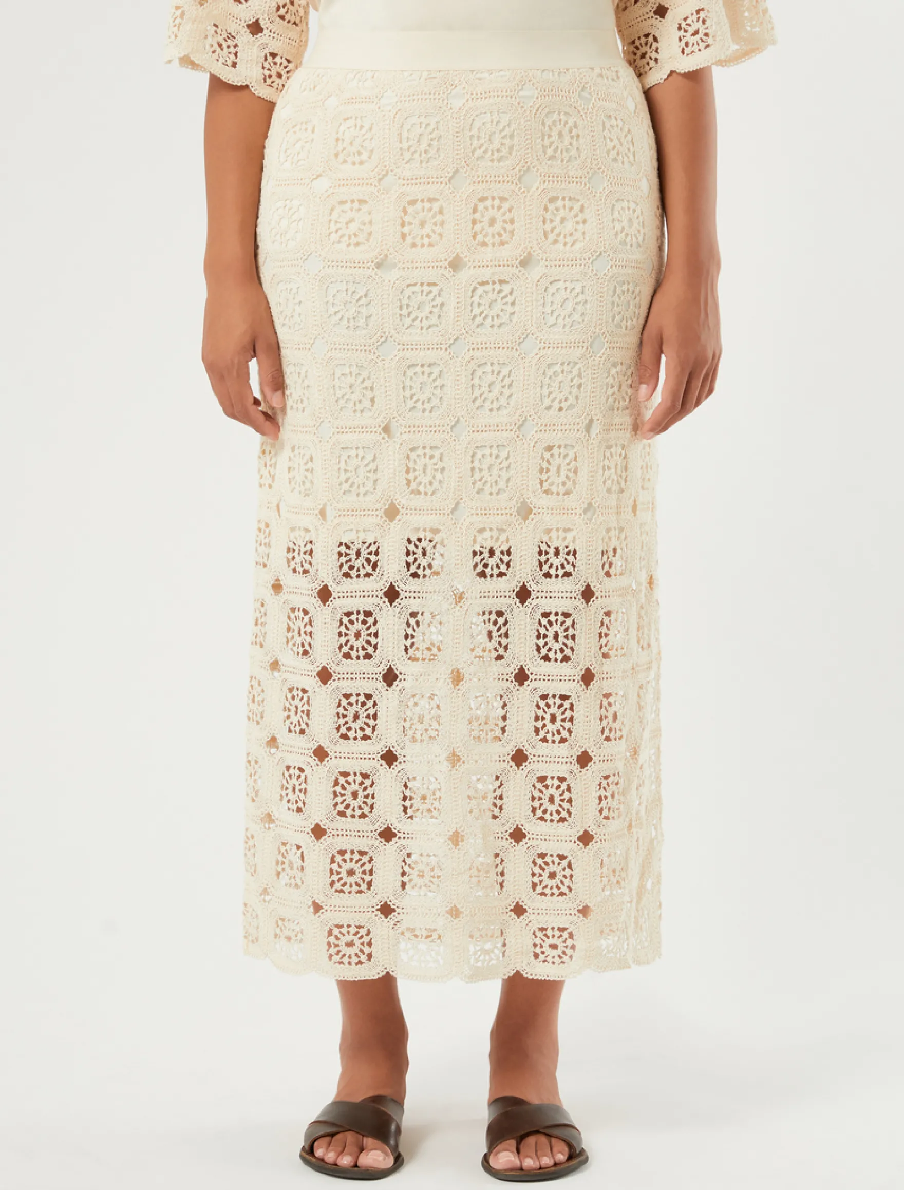 Gonna a tubino in crochet di cotone - ECRU