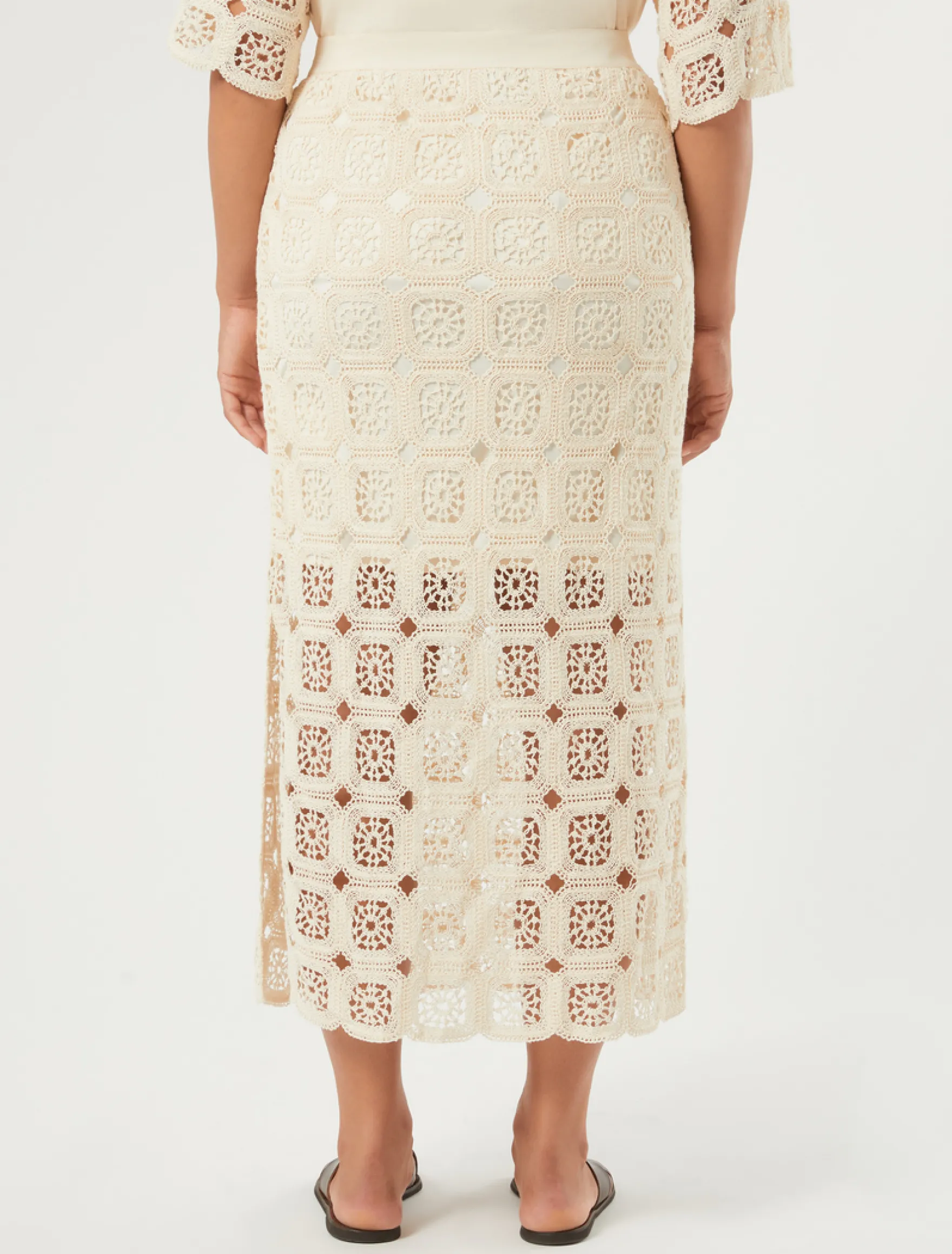 Gonna a tubino in crochet di cotone - ECRU