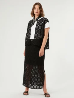 Gonna a tubino in crochet di cotone - NERO