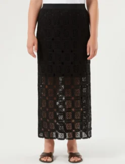 Gonna a tubino in crochet di cotone - NERO