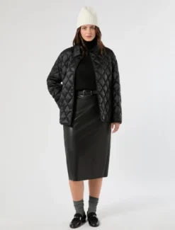 Gonna a tubino in jersey spalmato - NERO