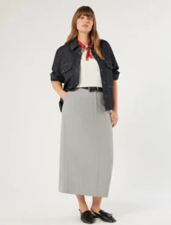Gonna a tubino in twill - GRIGIO MEDIO