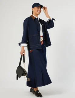 Gonna in denim con ricamo - BLU NOTTE