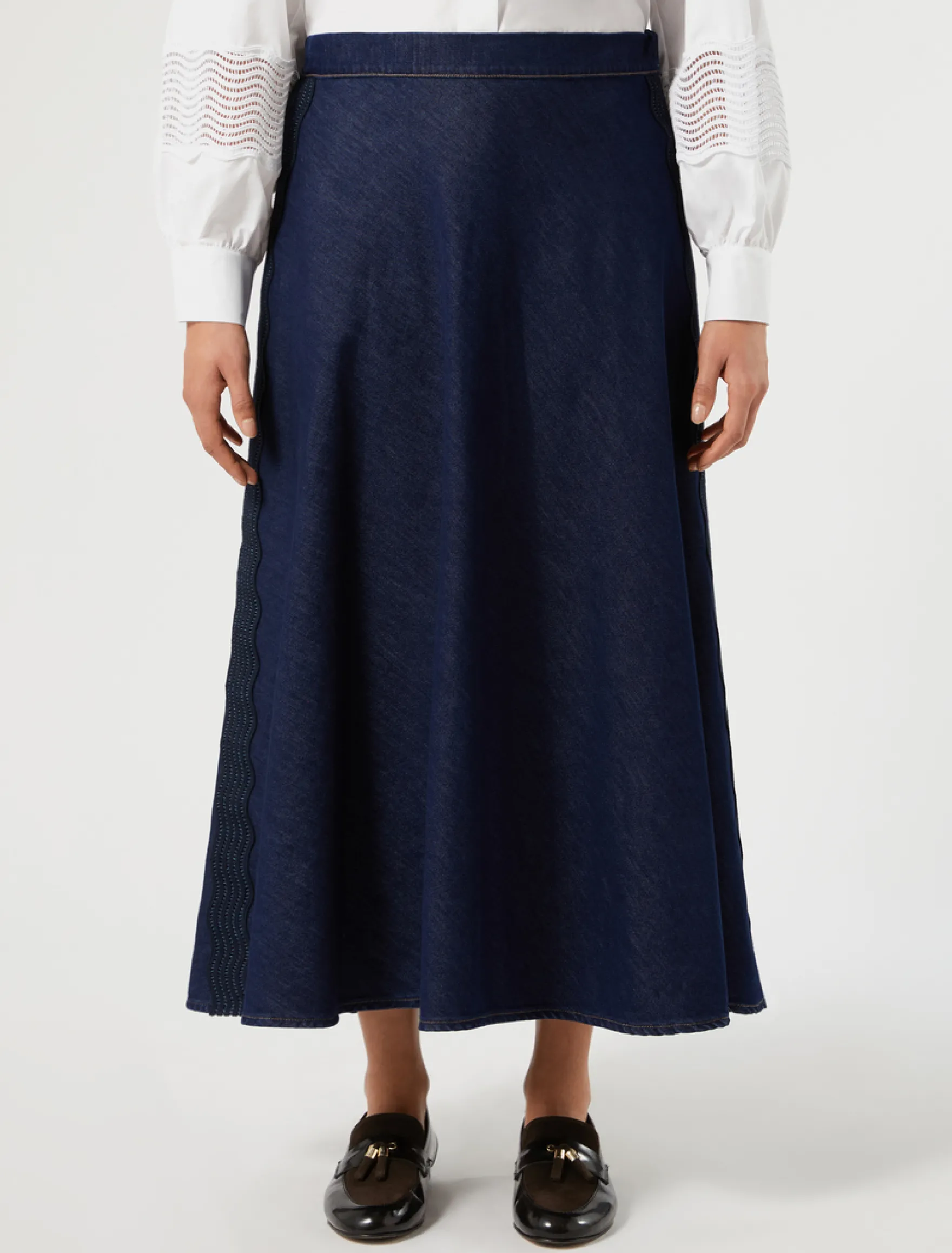 Gonna in denim con ricamo - BLU NOTTE