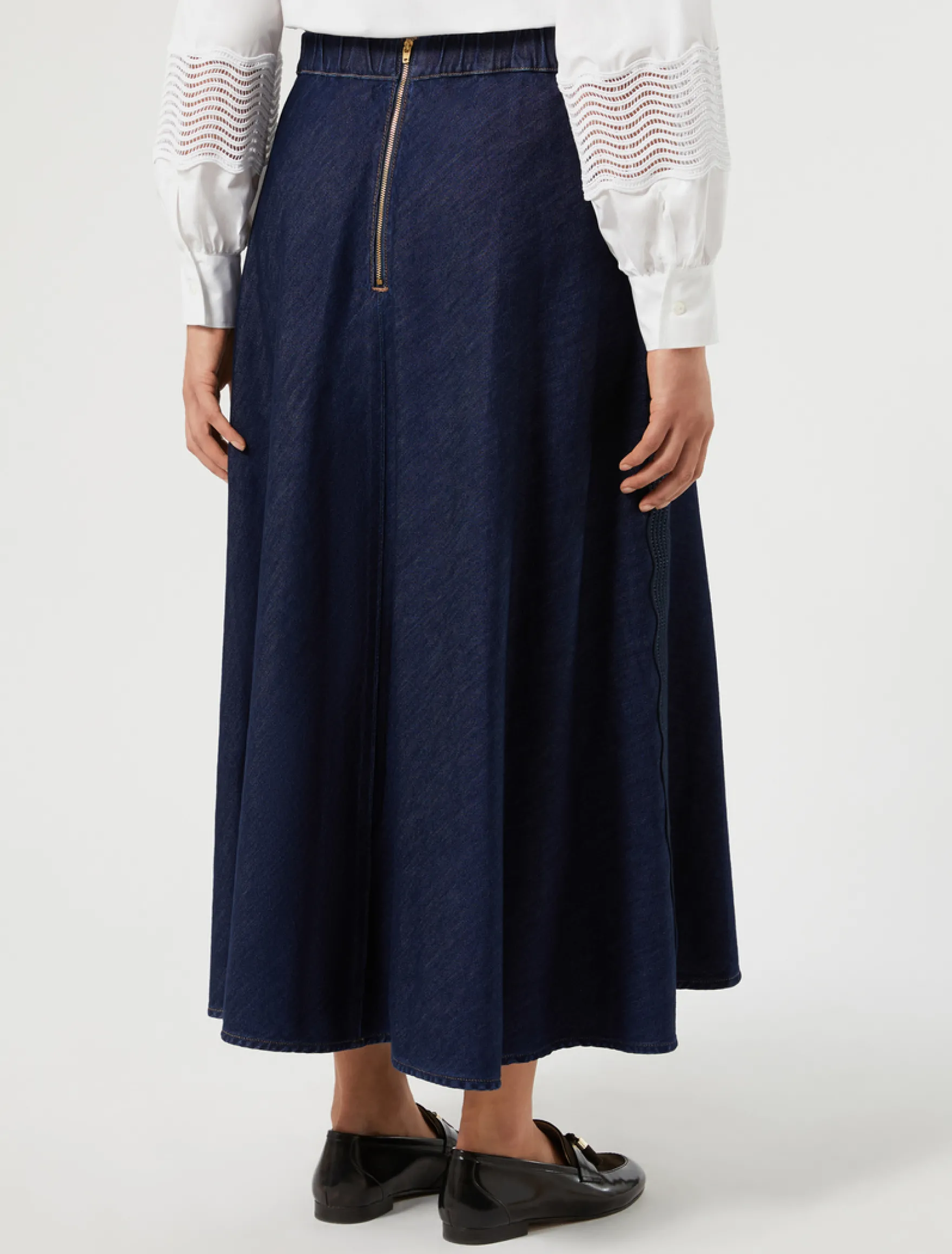 Gonna in denim con ricamo - BLU NOTTE