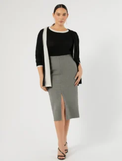 Gonna in double di lana stretch - BIANCO NERO
