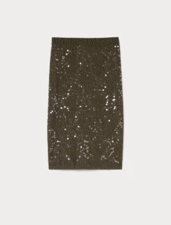 Gonna in filato bouclé e paillettes - VERDE KAKI