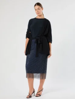 Gonna in jersey rete con strass - BLU NOTTE