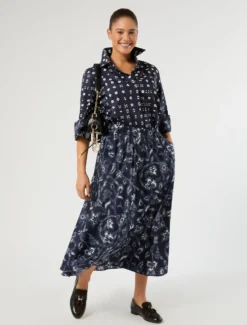 Gonna in popeline di cotone - BLU