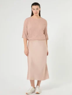 Gonna in raso fluido - ROSA ANTICO