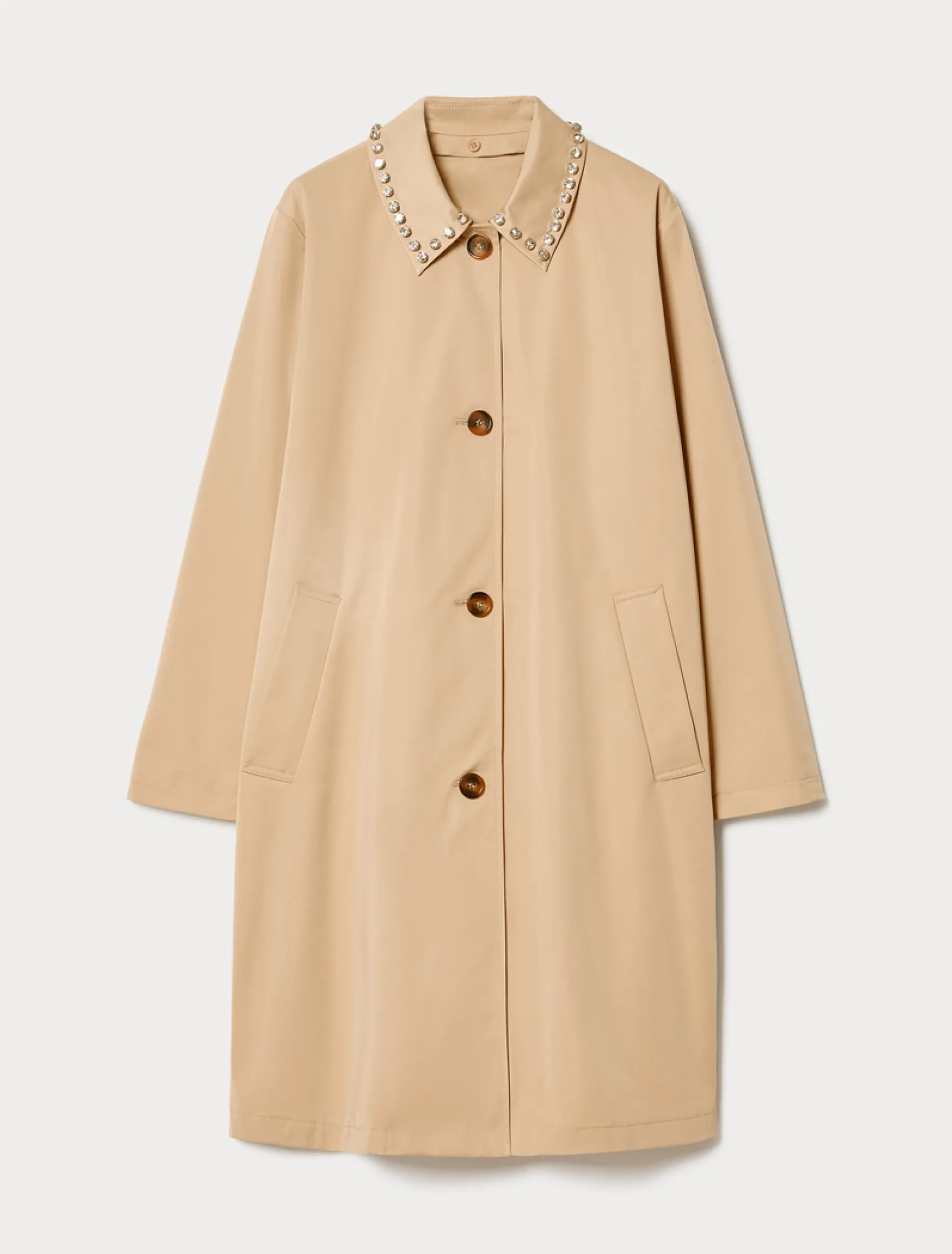 Impermeabile in gabardina antigoccia con ricamo - BEIGE