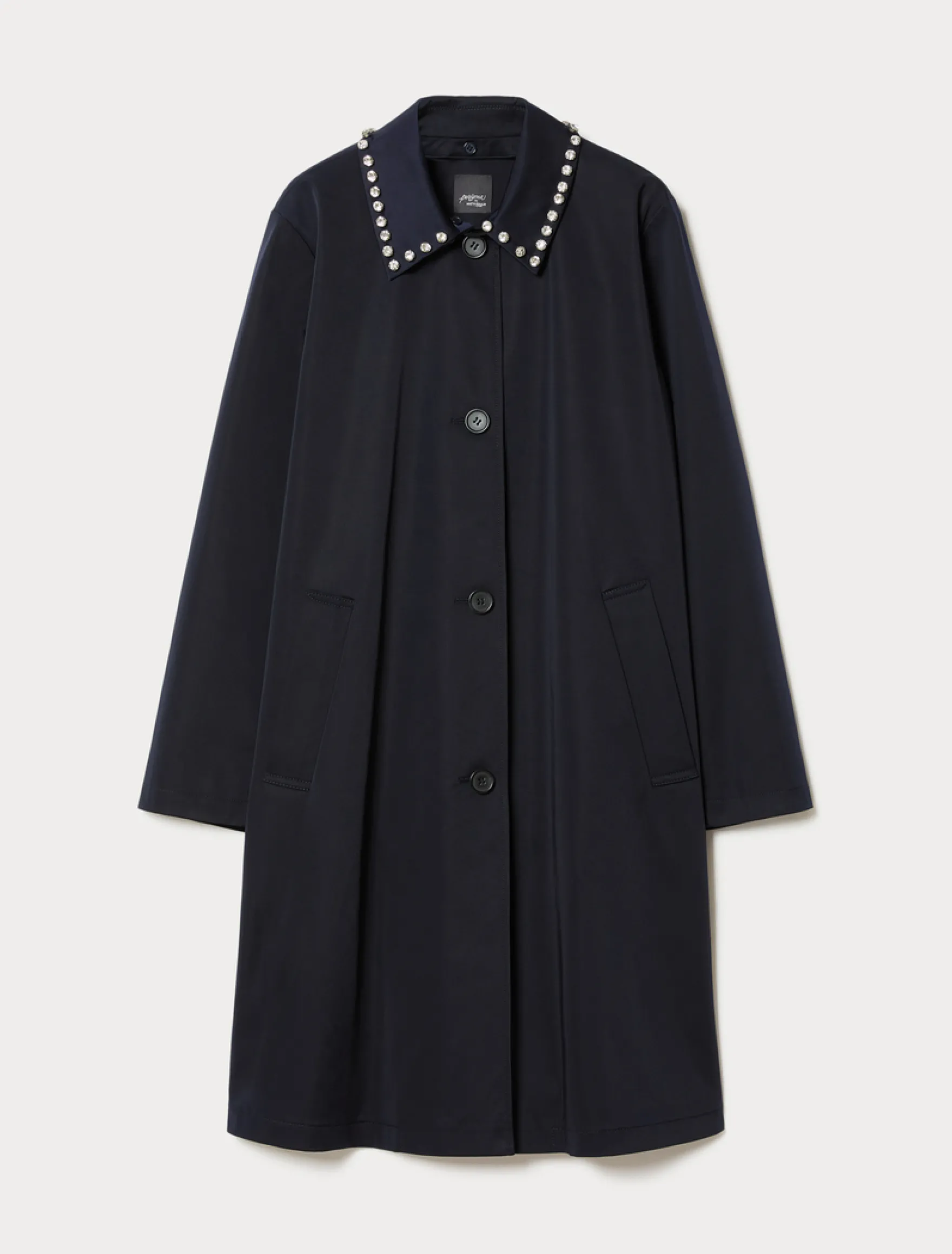 Impermeabile in gabardina antigoccia con ricamo - BLU NOTTE