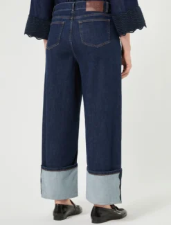Jeans ampi in denim con ricamo - BLU NOTTE