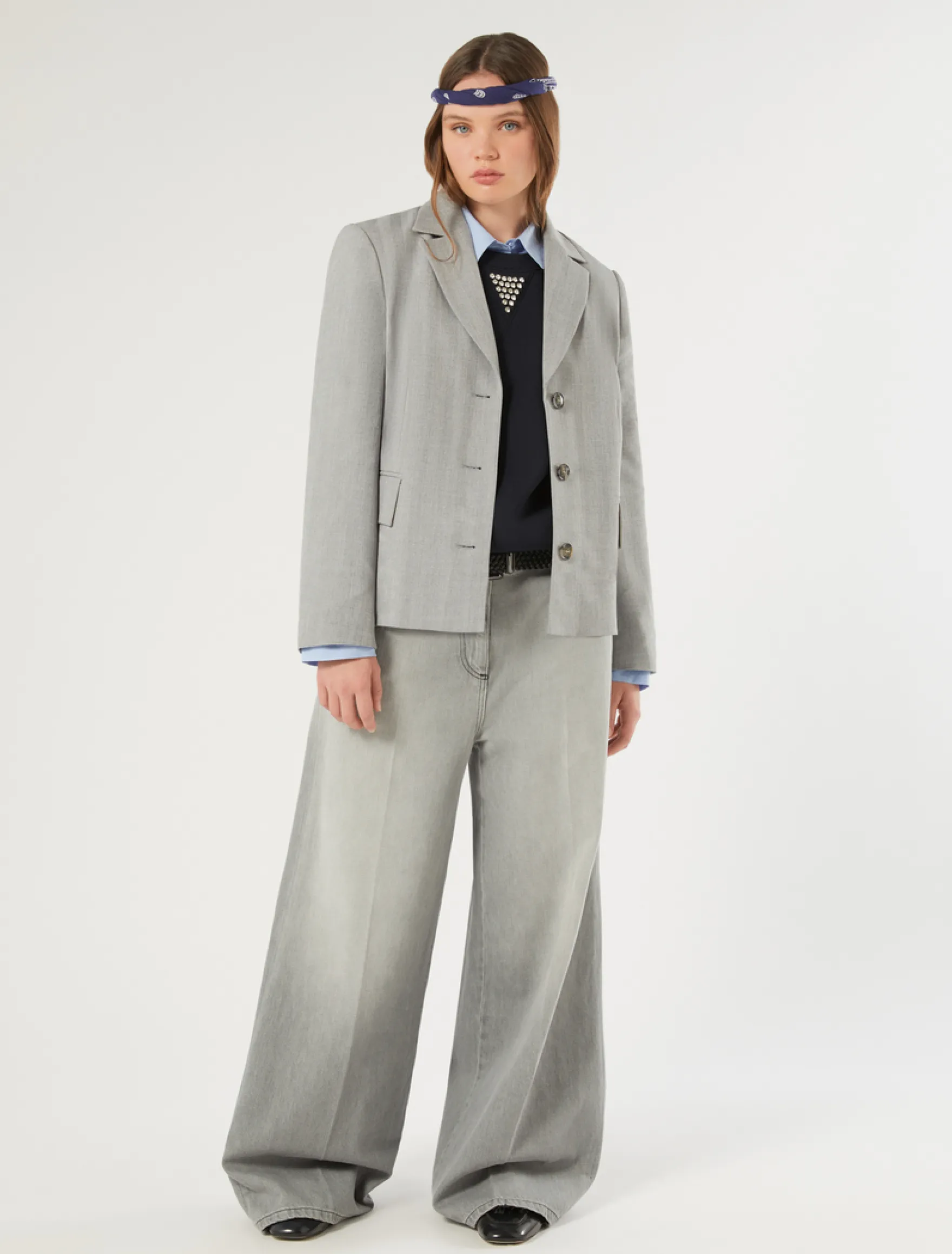 Jeans dritti in denim stretch - GRIGIO MEDIO