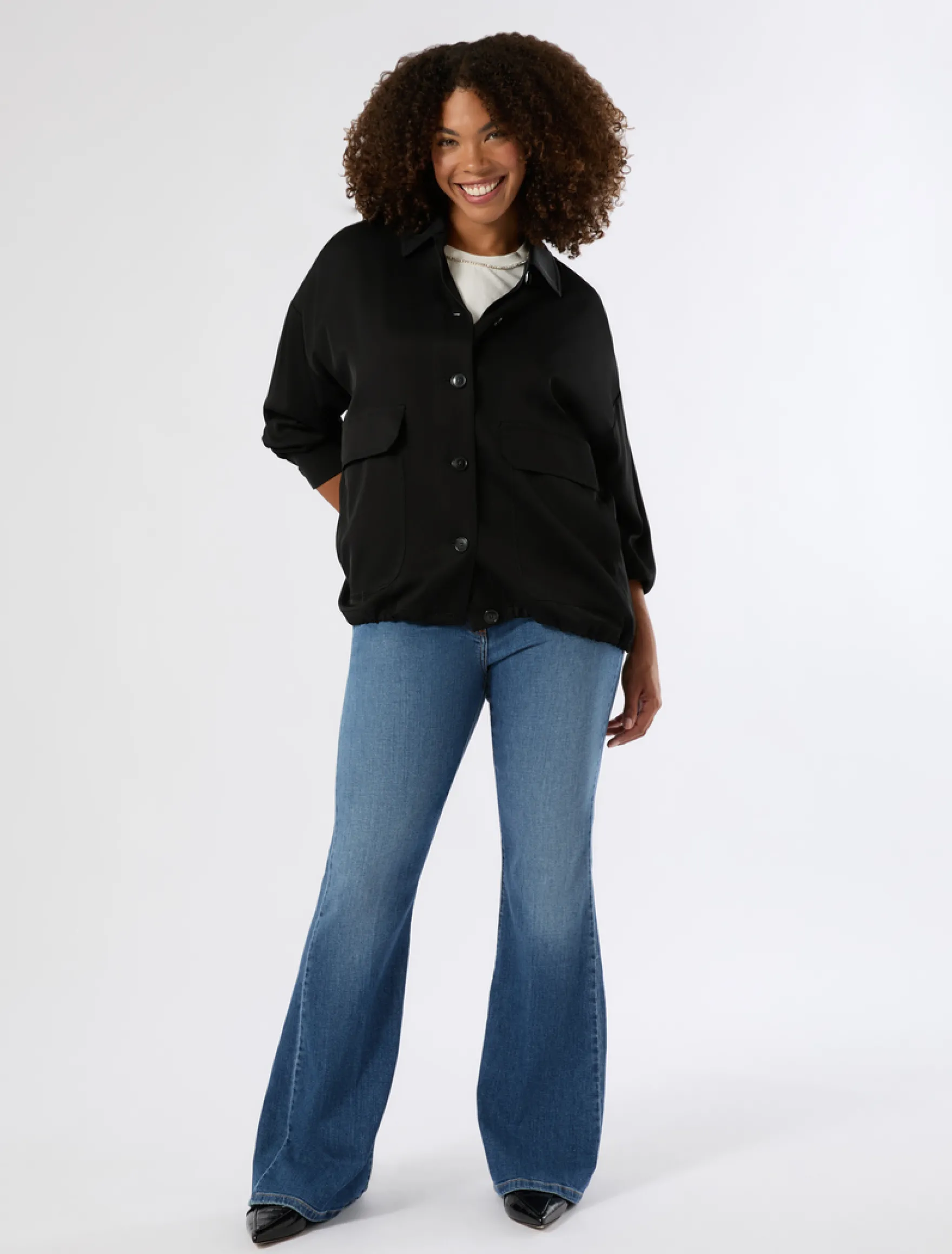Jeans flare in denim di cotone - BLU NOTTE