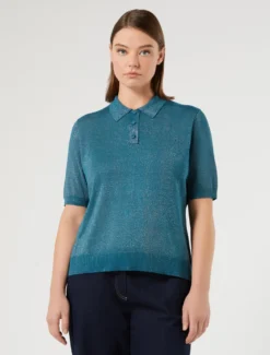 Maglia a polo in viscosa - PETROLIO