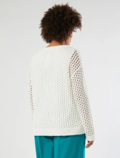 Maglia boxy in cotone traforato - BIANCO
