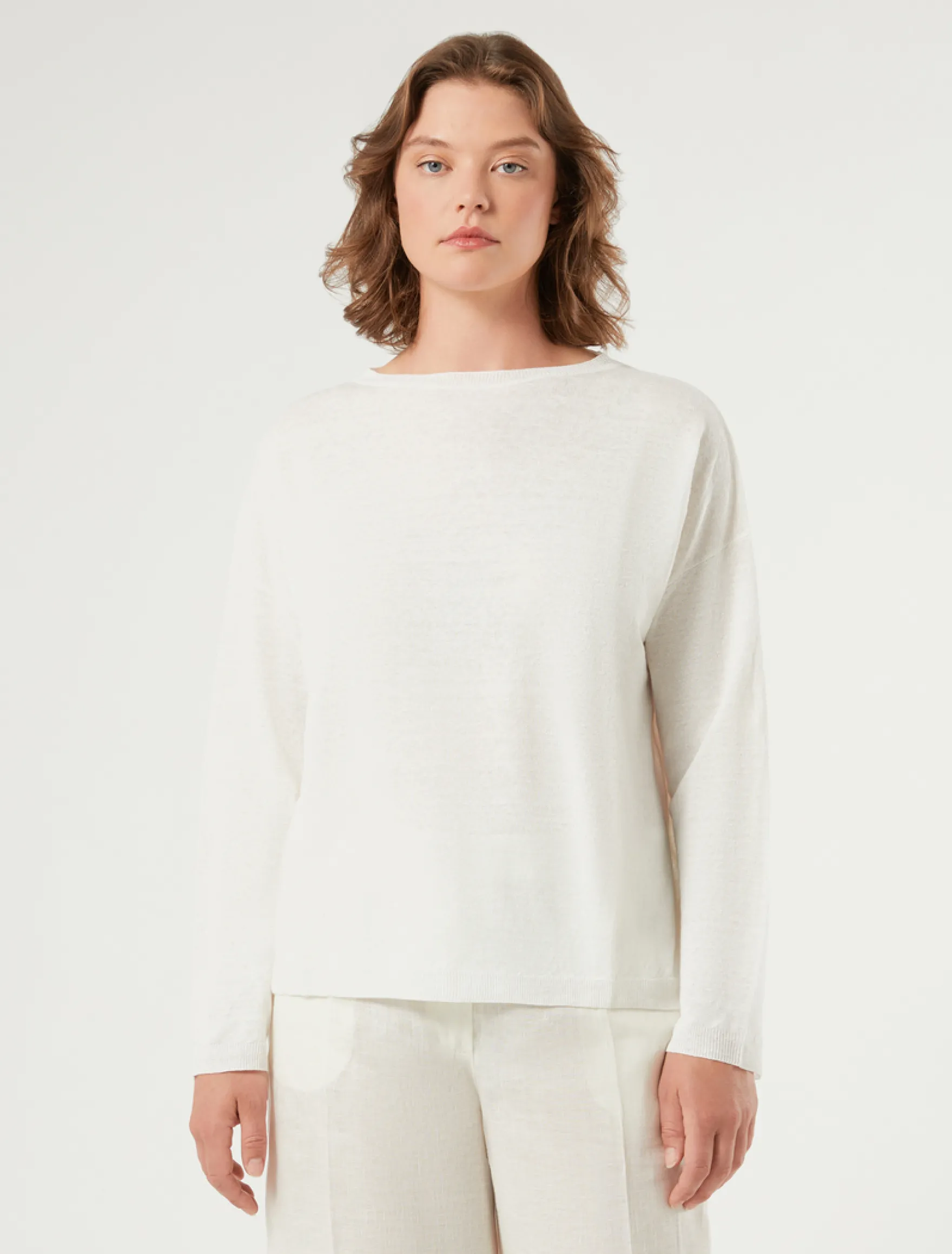 Maglia boxy in lino e cotone - AVORIO