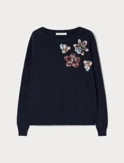 Maglia in cotone con patch - BLU NOTTE