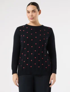 Maglia in cotone con ricamo - BLU
