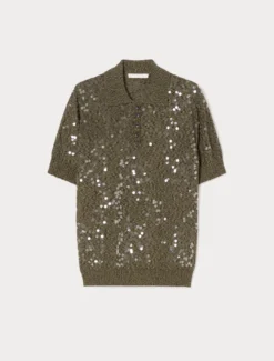 Maglia in filato bouclé con paillettes - VERDE KAKI