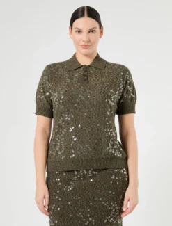 Maglia in filato bouclé con paillettes - VERDE KAKI