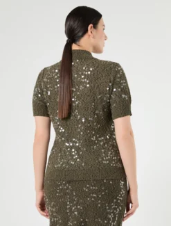 Maglia in filato bouclé con paillettes - VERDE KAKI