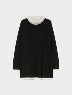 Maglia in lana e cachemire con collo - NERO BIANCO