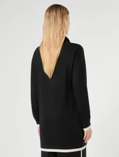 Maglia in lana e cachemire con collo - NERO BIANCO