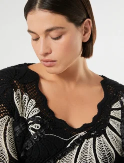 Maglia in misto cotone con ricamo - BIANCO AVORIO