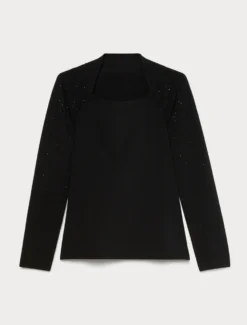 Maglia in viscosa con ricami - NERO