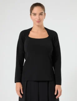 Maglia in viscosa con ricami - NERO