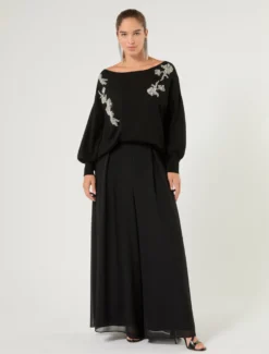 Maglia in viscosa con ricamo - NERO