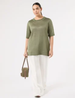 Maglia in viscosa con strass - VERDE KAKI