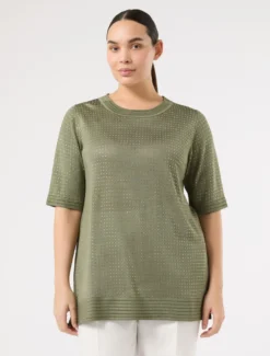 Maglia in viscosa con strass - VERDE KAKI