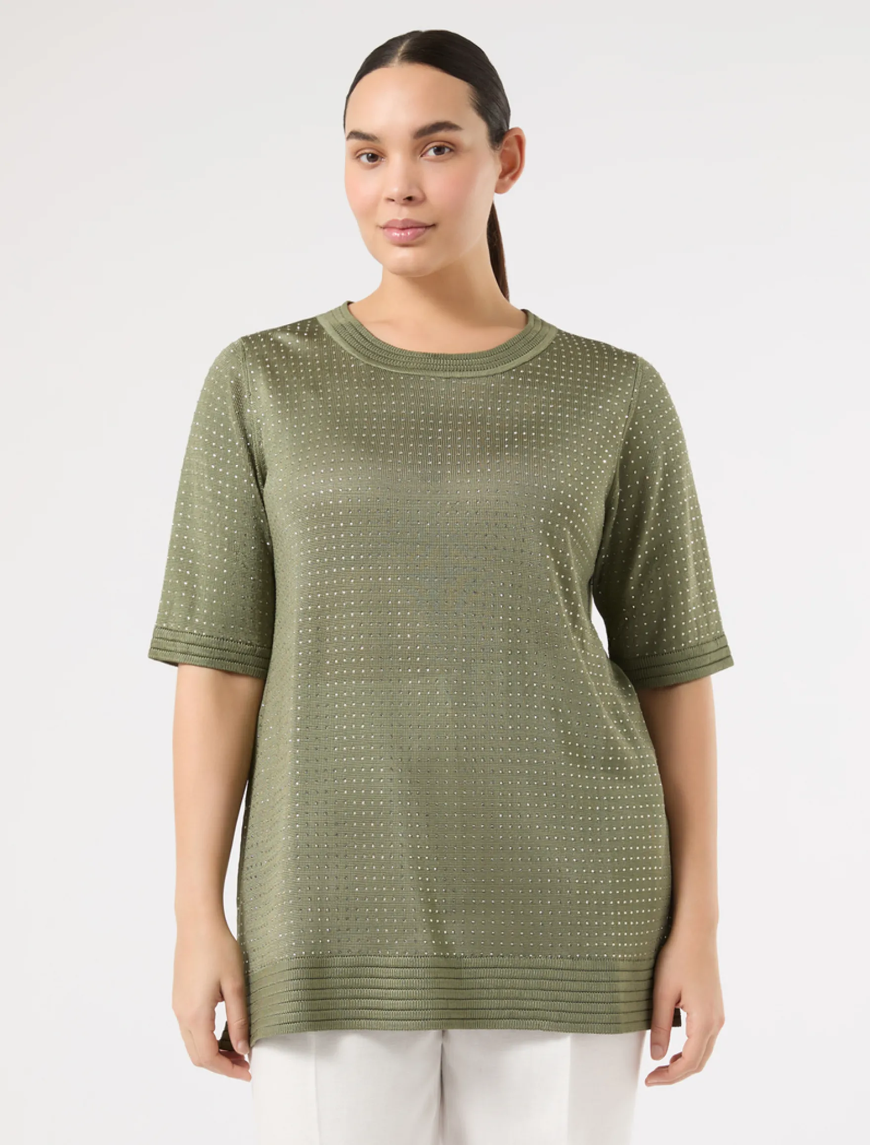 Maglia in viscosa con strass - VERDE KAKI