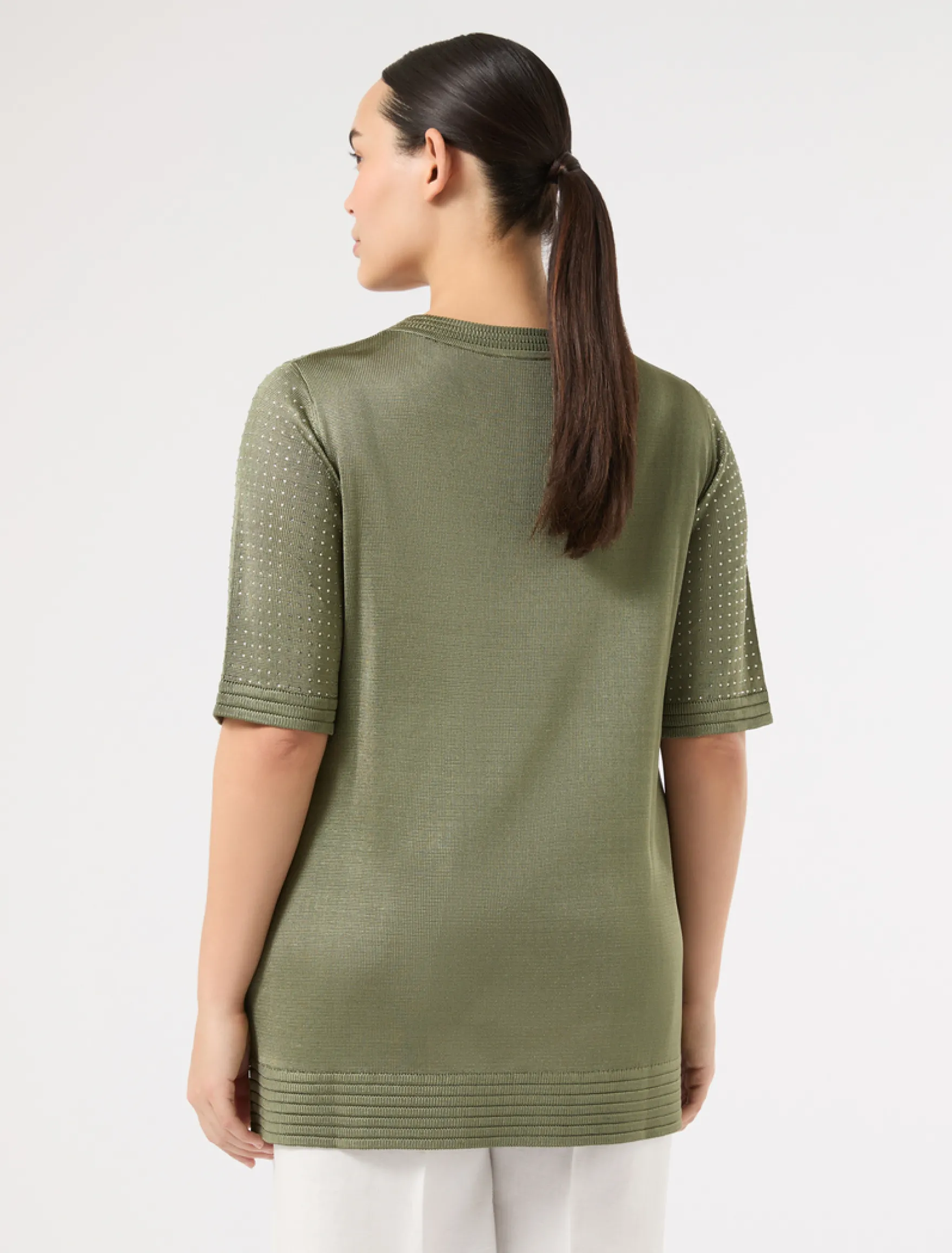 Maglia in viscosa con strass - VERDE KAKI