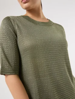 Maglia in viscosa con strass - VERDE KAKI