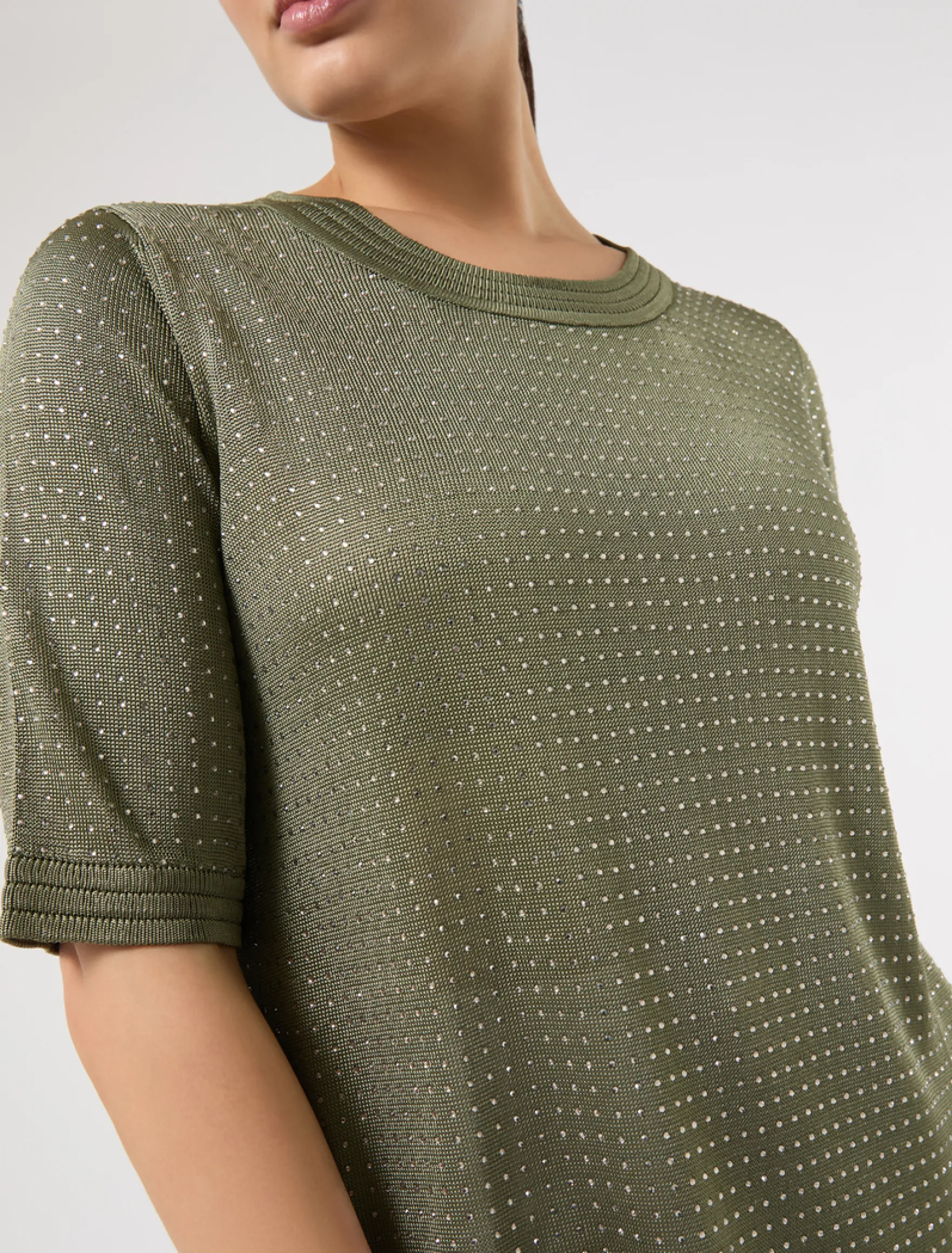 Maglia in viscosa con strass - VERDE KAKI