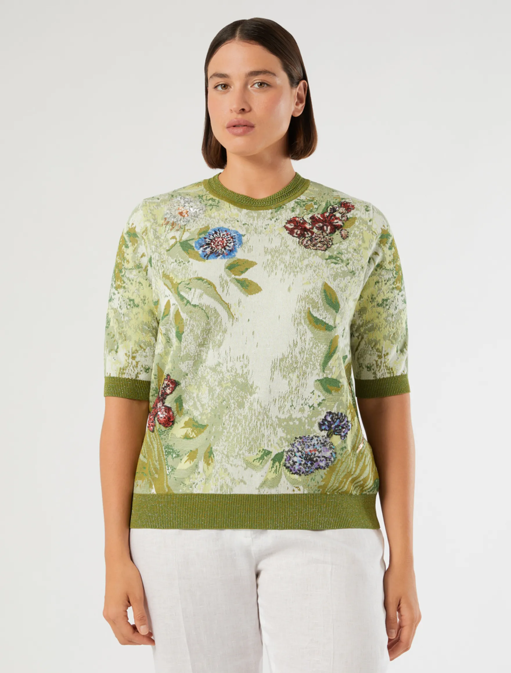 Maglia jacquard con ricami - BIANCO