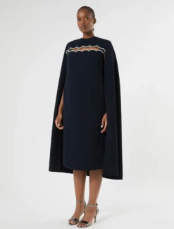 Mantella in cady ricamato - BLU NOTTE