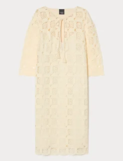 Mini abito in crochet e jersey - ECRU