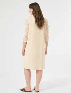 Mini abito in crochet e jersey - ECRU