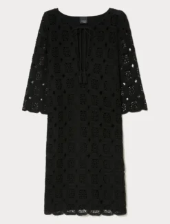 Mini abito in crochet e jersey - NERO