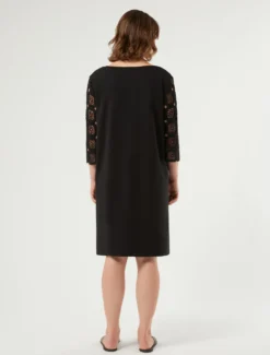 Mini abito in crochet e jersey - NERO