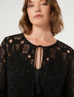 Mini abito in crochet e jersey - NERO