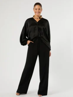 Pantaloni ampi in cady - NERO