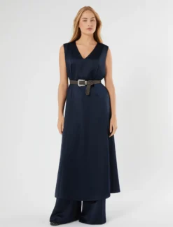 Pantaloni ampi in crêpe envers satin - BLU NOTTE