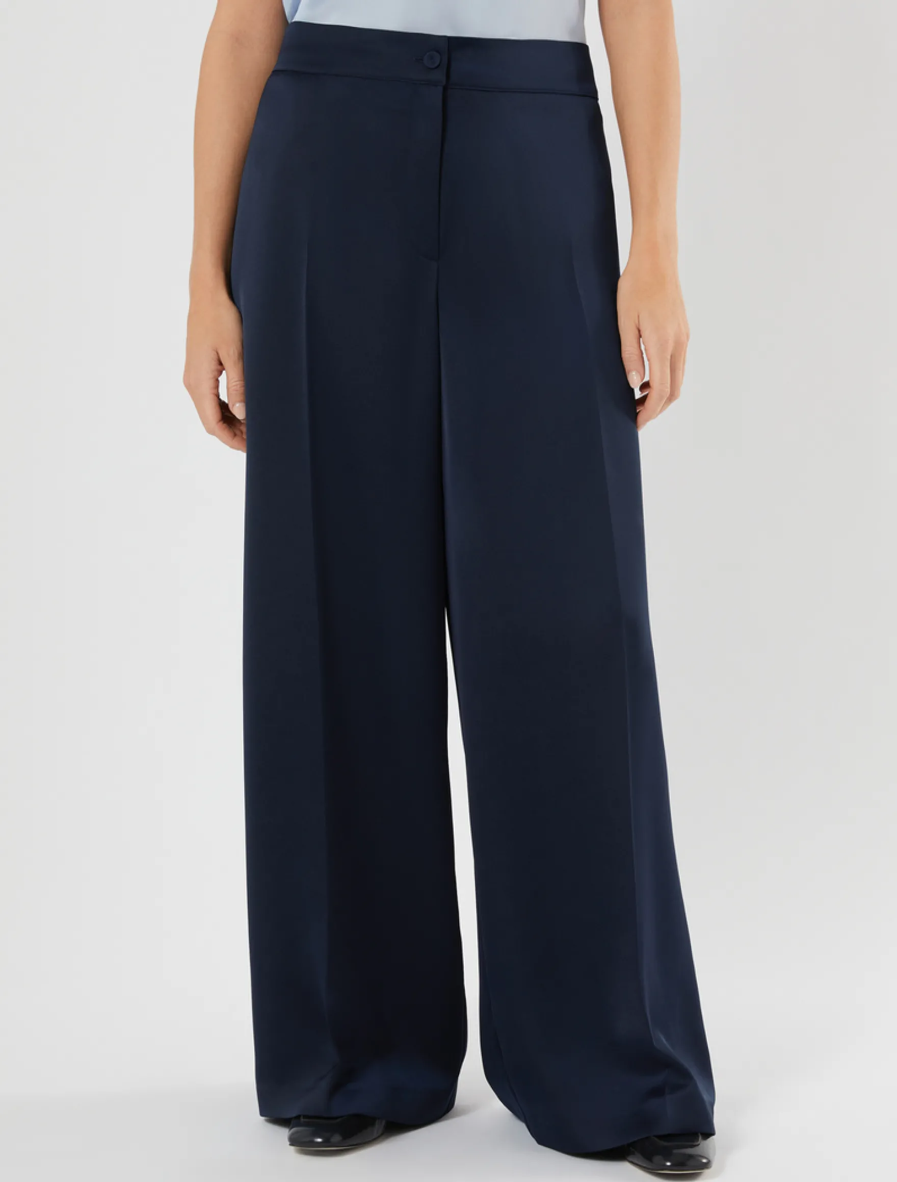 Pantaloni ampi in crêpe envers satin - BLU NOTTE